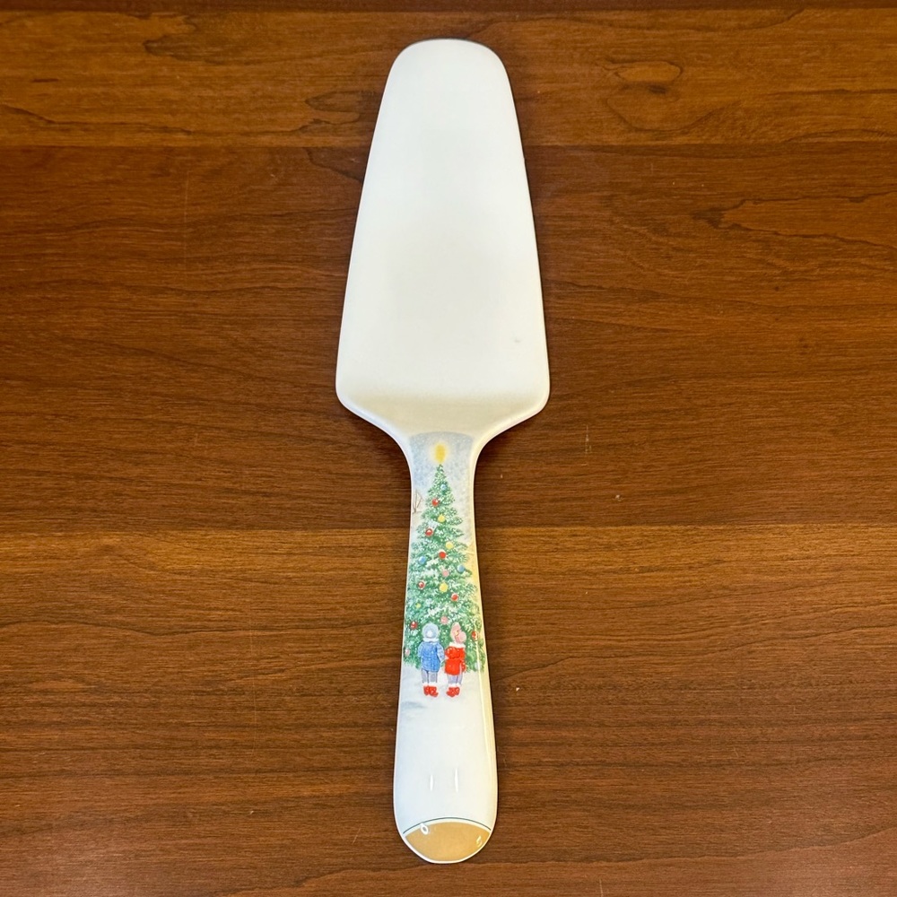 🎄🌟2xHP🌟VTG 1987-97 Merry Christmas Pattern Bone China Pie/Cake Server by Mikasa